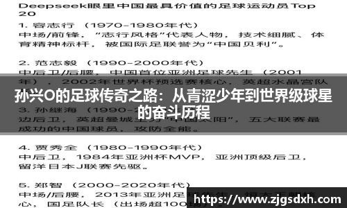 孙兴O的足球传奇之路：从青涩少年到世界级球星的奋斗历程